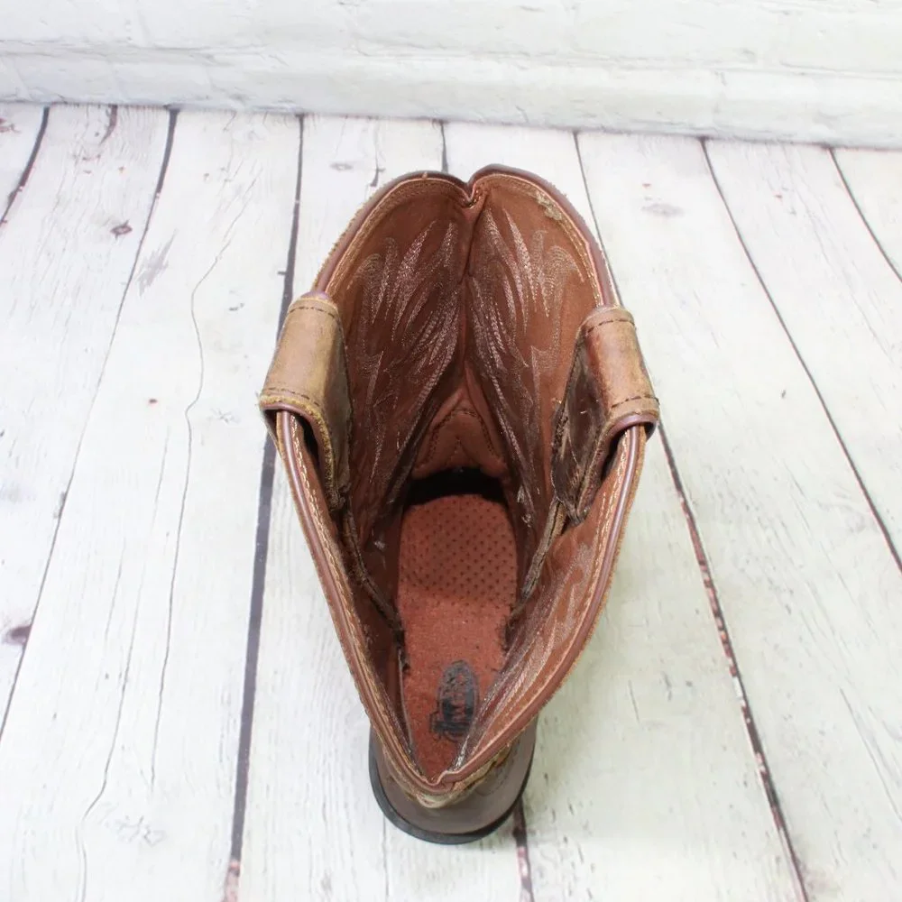 Justin Brown Leather Pointed Toe Slip on Western Cowboy Boots Size 9 D - Picture 7 of 9